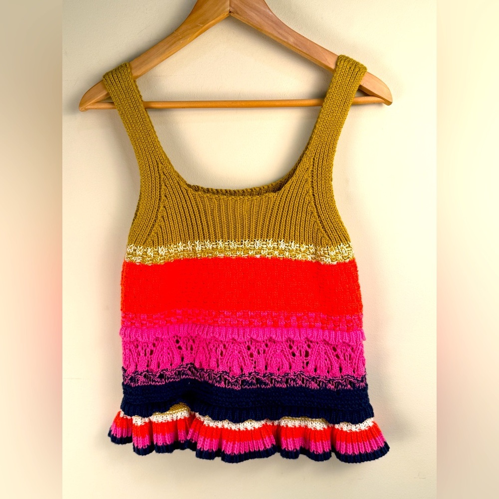 Women's Colorful Crochet Knit Sleeveless Top Rainbow Med Hippie Boho Beach ENTRO